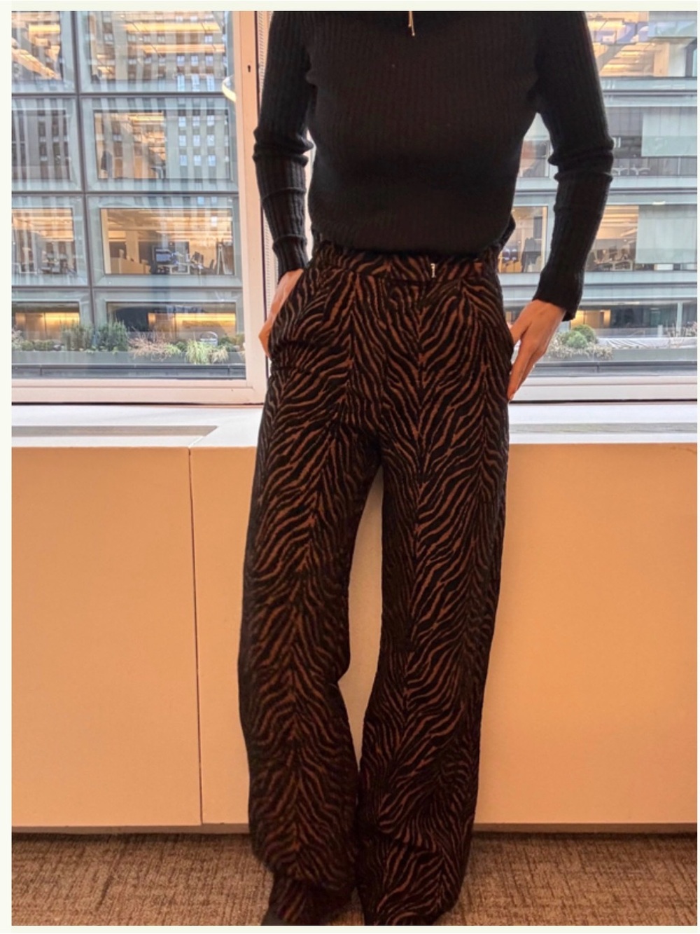 Animal print Rumored womens straight Leg Pants in Black and Brown zebra print